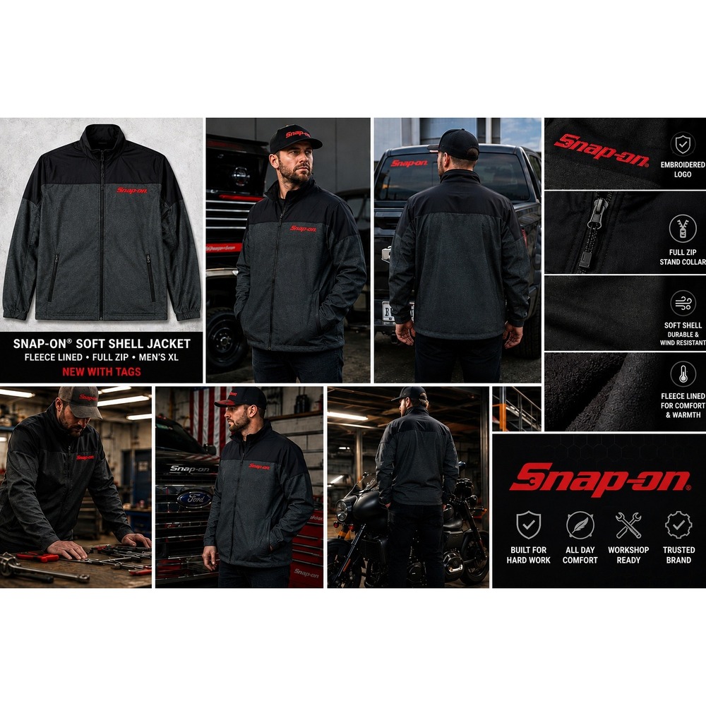 NEW Snap-On Jacket Men's XL Black Gray Full Zip Workwear Fleece Lined Softshell